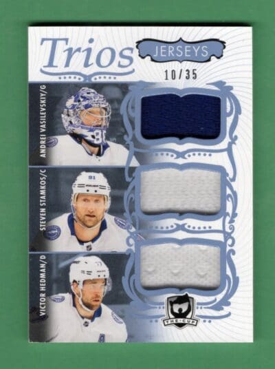 Hedman, Stamkos, Vasilevskiy 23-24 Upper Deck The Cup Trios Jersey /35 #C3-SHV