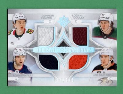 Bedard, Cooley, Fantilli, Carlsson 23-24 UD Ultimate Quad Materials RC /149 #QM-ROOK