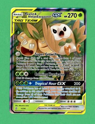 Rowlet & Alolan Exeggutor GX Pokemon Unified Minds Tag Team Ultra Rare NM