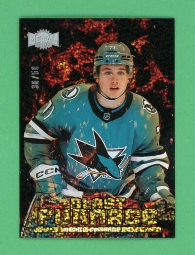 Macklin Celebrini 2024-25 Skybox Metal Gold Blast Furnace /50 Rookie Card #BF-3