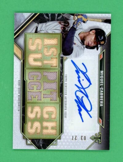 2021 Topps Triple Thread Miguel Cabrera 1st Pitch Sucess Auto Relic 3/27 NM