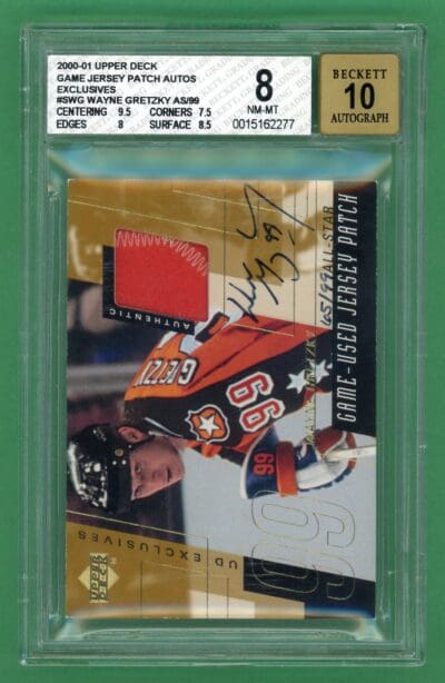Wayne Gretzky 00-01 UD Game Jersey Auto/Patch Exclusives /99 #S-WG BGS 8/ AUTO 10