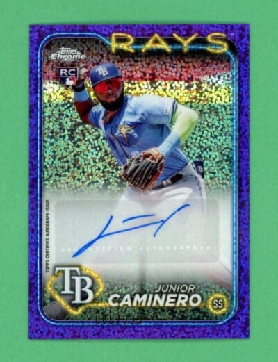 Junior Caminero 2024 Topps Chrome Purple Speckle Refractor Rookie Auto /299 #AC-JCA