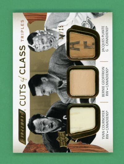 Cournoyer, Geoffrion, Plante 24-25 Upper Deck Engrained Icons Cuts Of Class /15 #CC3-GCP
