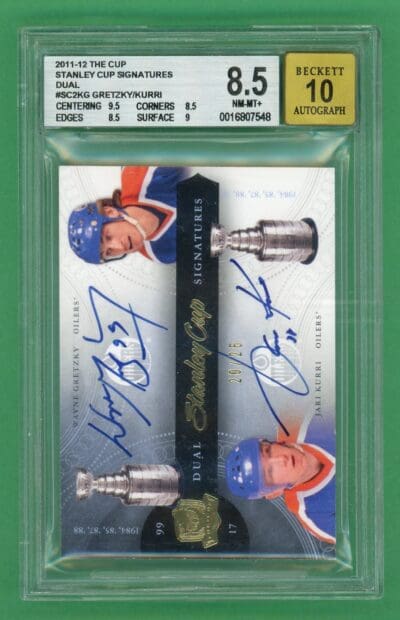 Gretzky, Kurri 11-12 Upper Deck The Cup Dual Stanley Cup Signatures /25 #SC2-KG BGS 8.5