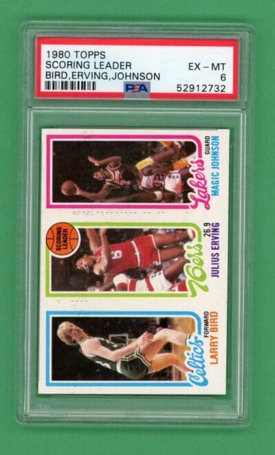 1980-81 Topps NBA L. Bird RC, J. Erving, & M. Johnson RC PSA 6