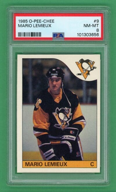 Mario Lemieux 1985-86 O-Pee-Chee Rookie Card #9 PSA 8