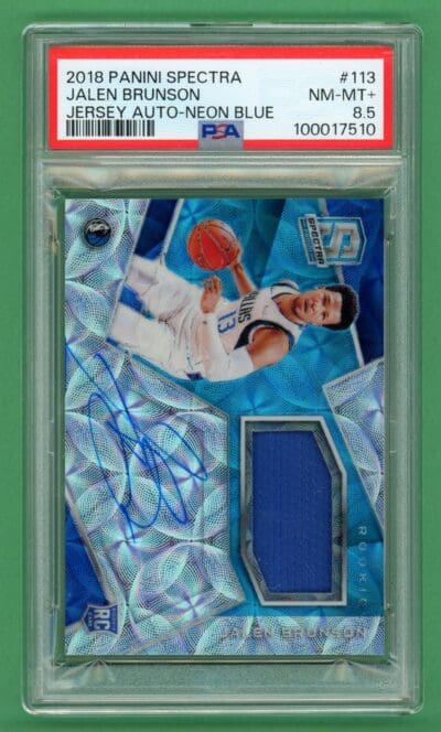 Jalen Brunson 18-19 Panini Spectra Rookie Jersey/Auto Neon Blue /99 #113 PSA 8.5