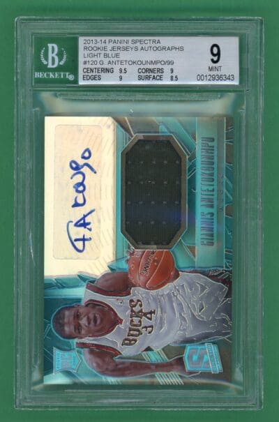 Giannis Antetokounmpo 13-14 Panini Spectra Rookie Light Blue Jersey/Auto /99 #120 BGS 9
