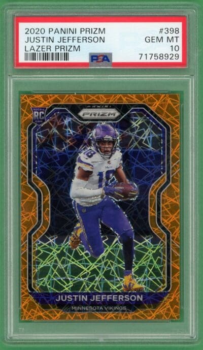 Justin Jefferson 2020 Panini Prizm Orange Lazer Rookie Card #398 PSA 10