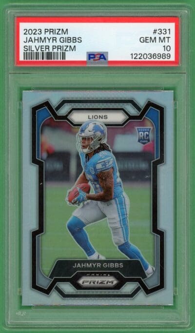 Jahmyr Gibbs 2023 Panini Prizm Silver Rookie Card #331 PSA 10