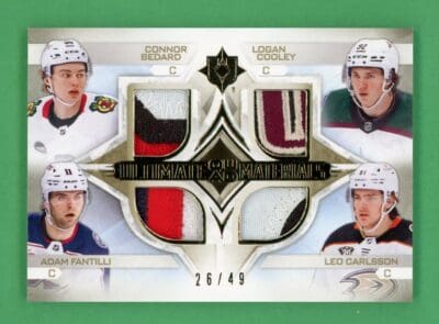 23-24 UD Ultimate Bedard, Cooley, Fantilli, Carlsson Quad Materials /49 #QM-ROOK