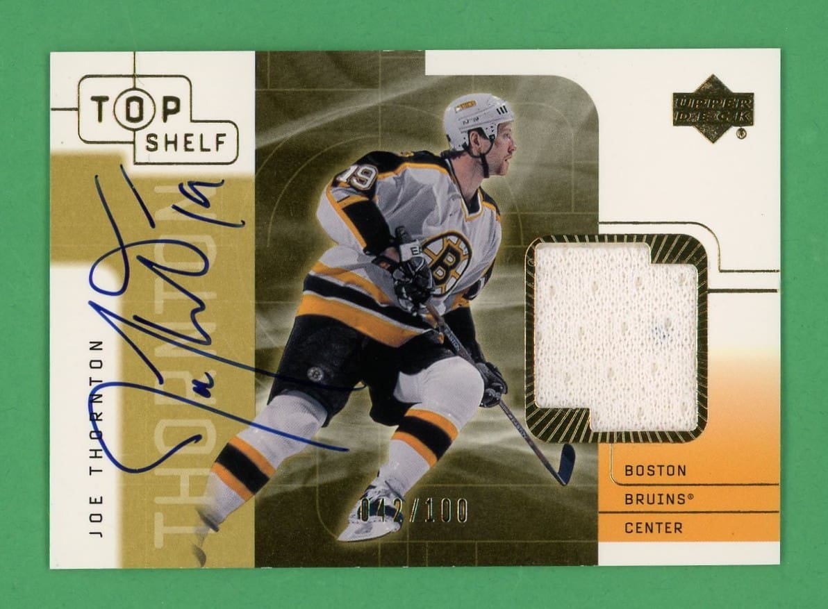 Joe Thornton 2001-02 Upper Deck Top Shelf Jersey/Auto /100 #JT