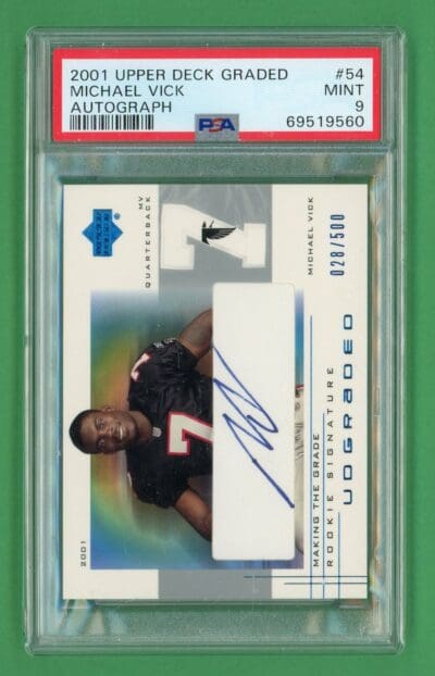 Michael Vick 2001 Upper Deck Making The Grade /500 Auto PSA 9 Rookie #54