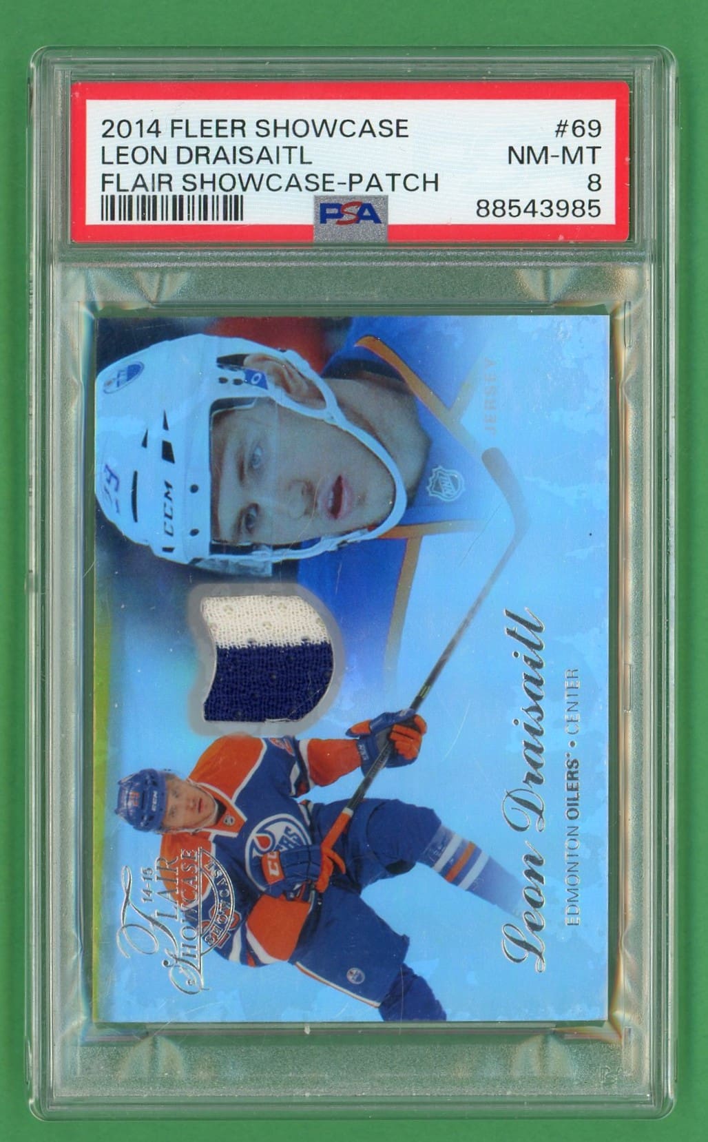 Leon Draisaitl 2014 Fleer Flair Showcase Jersey Patch PSA 8 Rookie #69