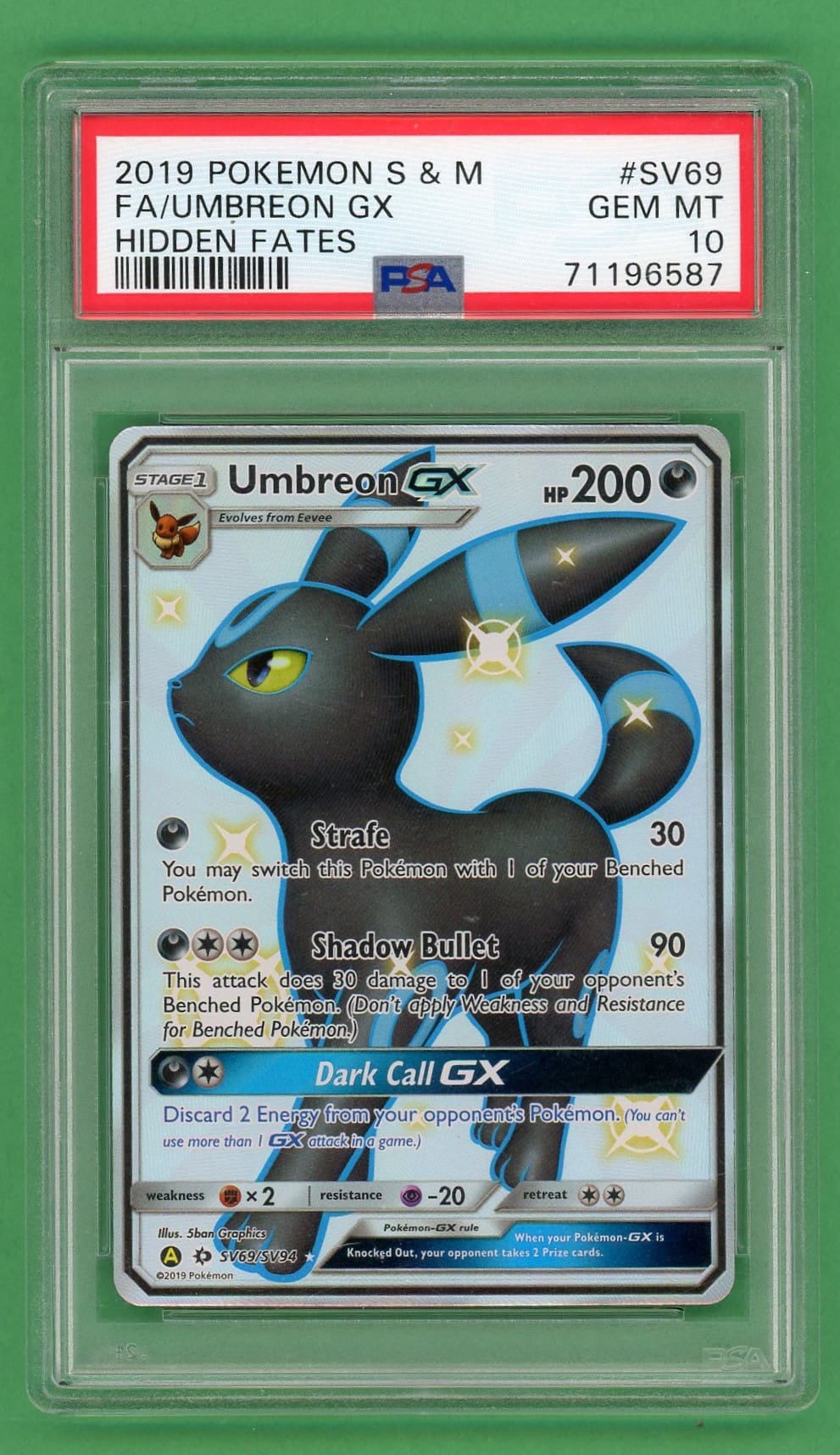Umbreon Gx Pokemon Hidden Fates Shiny Vault SV69/SV94 PSA 10