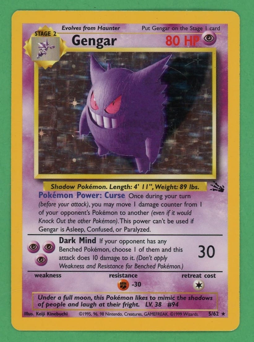 Gengar Pokemon Fossil Holo Rare 5/62 LP/MP