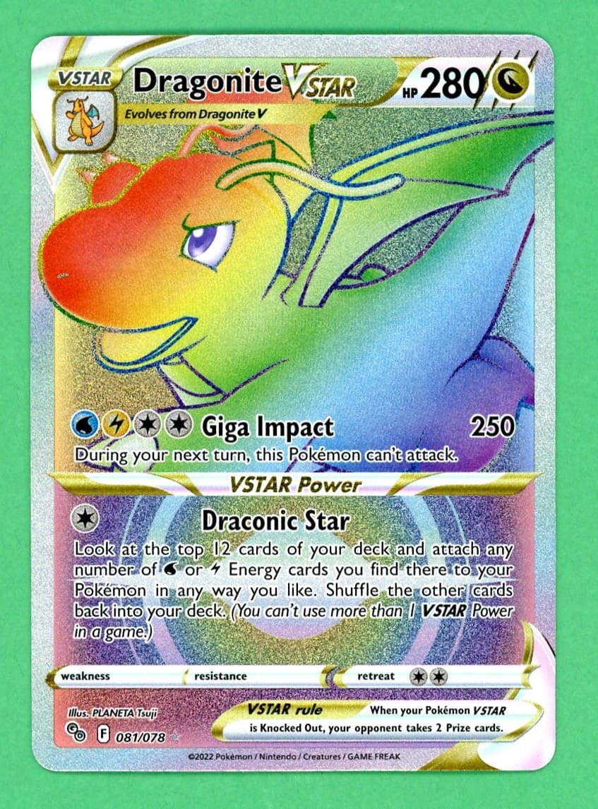 Dragonite VStar Pokemon Pokemon Go Rainbow Rare 081/078 NM