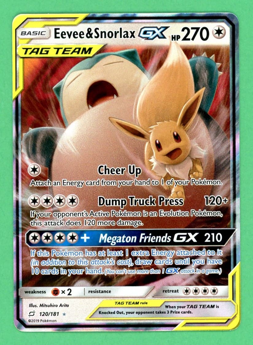 Eevee & Snorlax GX Pokemon Teamp Up Ultra Rare 120/181 NM