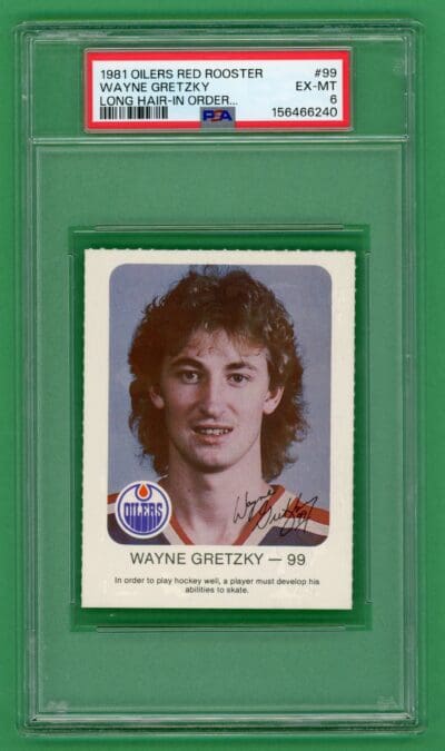 Wayne Gretzky 1981 Oilers Red Rooster Long Hair Headman #99 PSA 6 (A)
